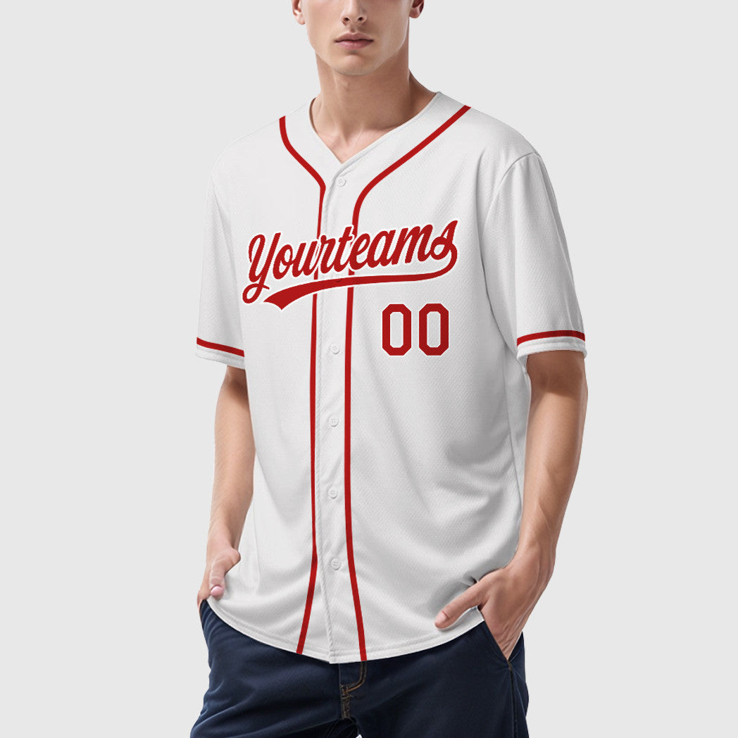Custom White Red Red Sleeve Baseball Jersey