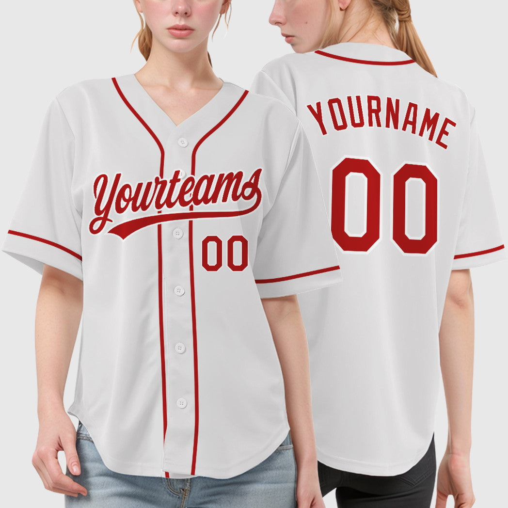 Custom White Red Red Sleeve Baseball Jersey