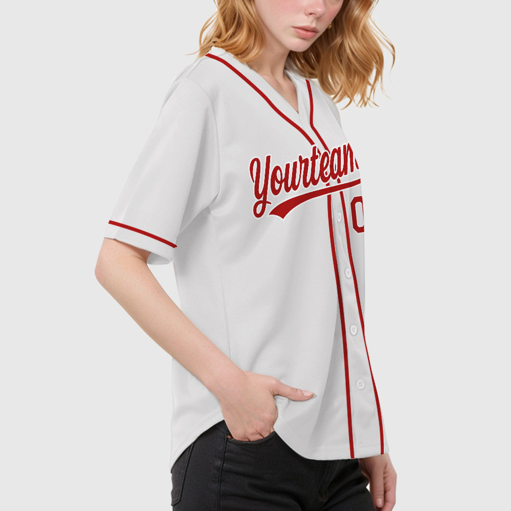 Custom White Red Red Sleeve Baseball Jersey