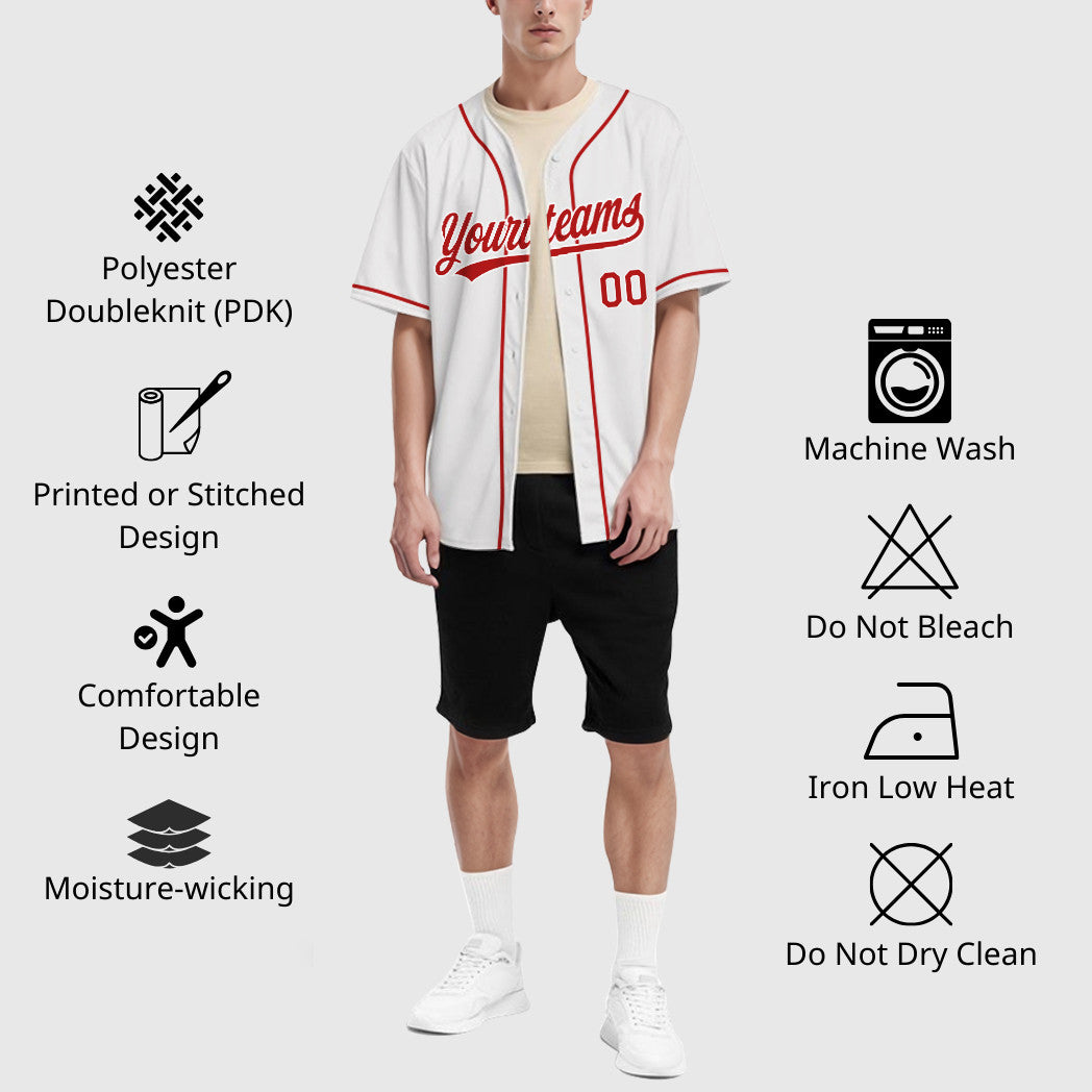 Custom White Red Red Sleeve Baseball Jersey