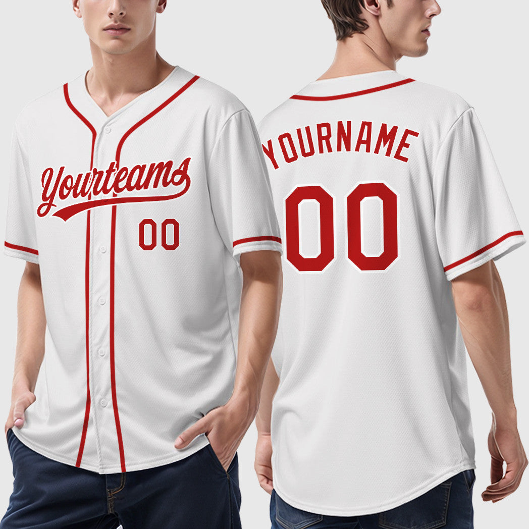 Custom White Red Red Sleeve Baseball Jersey
