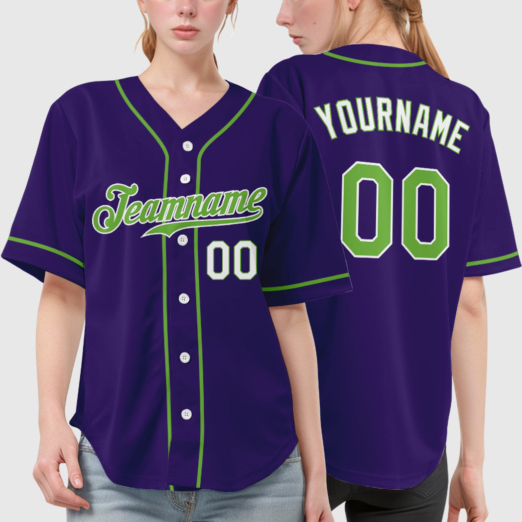 Custom Purple White Neon Green-White Sleeve Baseball Jersey