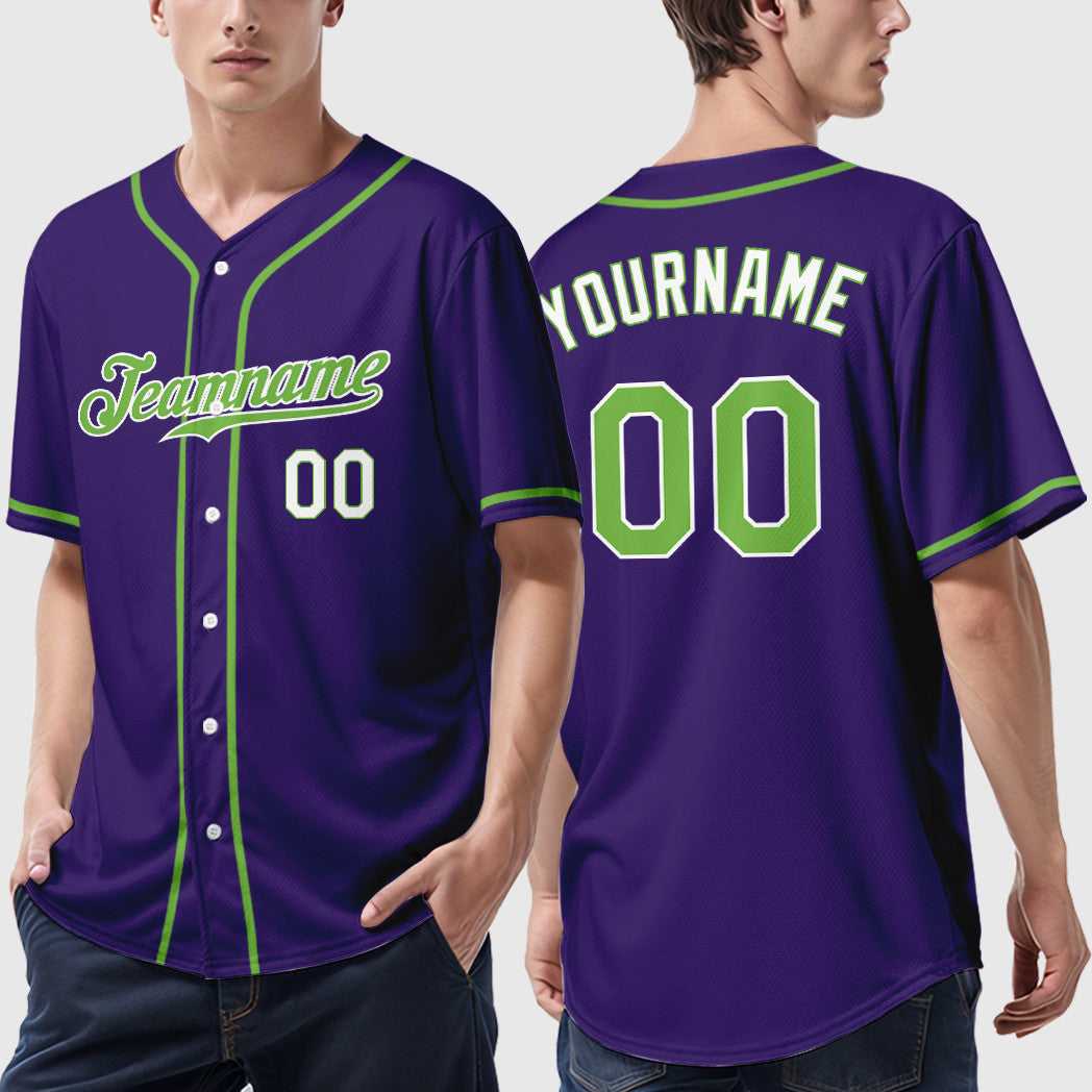 Custom Purple White Neon Green-White Sleeve Baseball Jersey