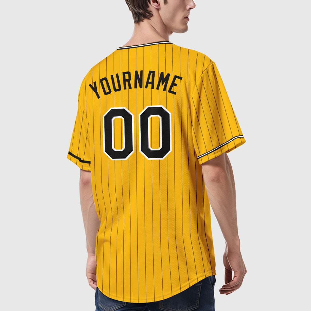 Custom Gold Black Black-White Pinstripe Baseball Jersey