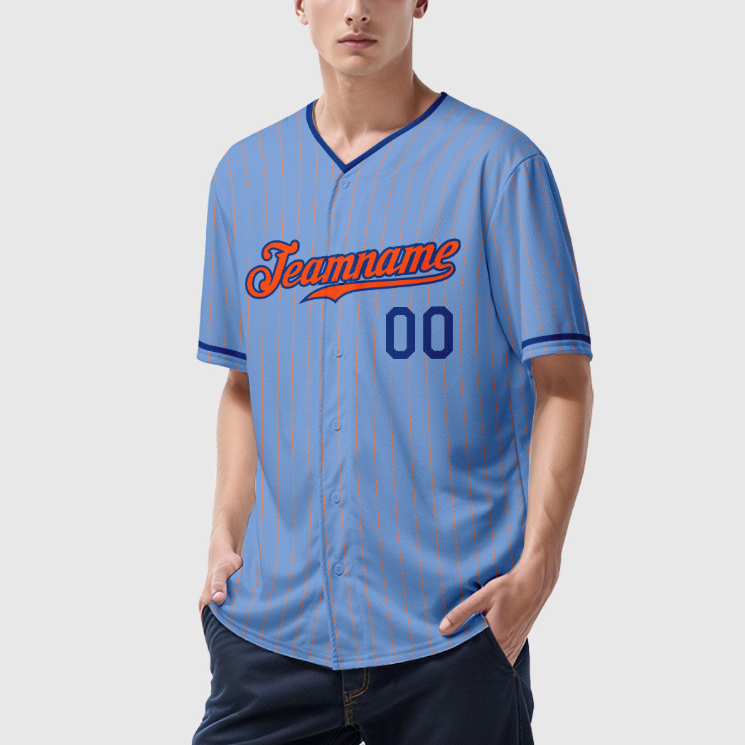 Custom Light Blue Orange Orange-Royal Pinstripe Baseball Jersey
