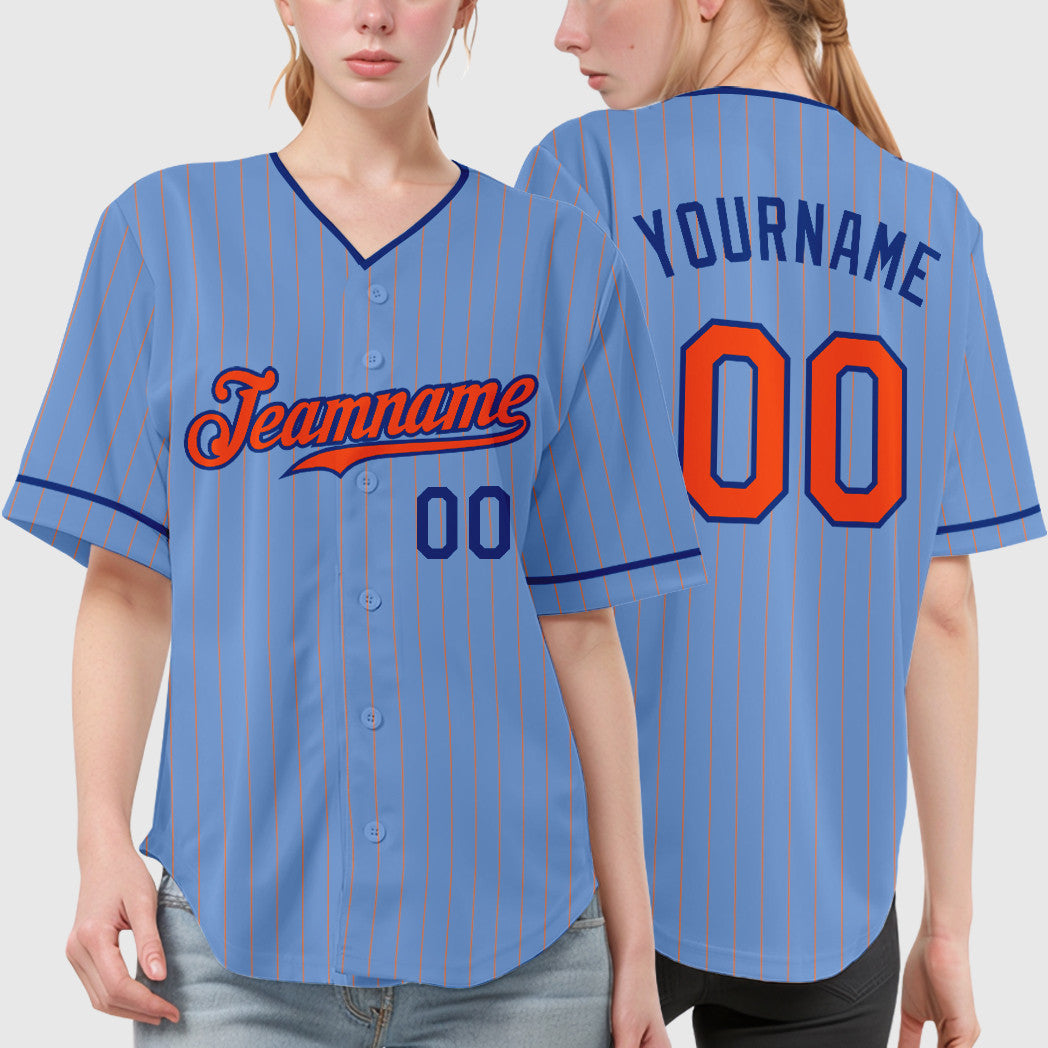 Custom Light Blue Orange Orange-Royal Pinstripe Baseball Jersey