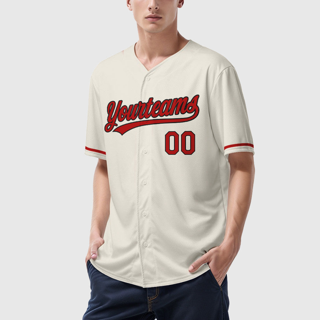 Custom Cream Black Red Baseball Jersey