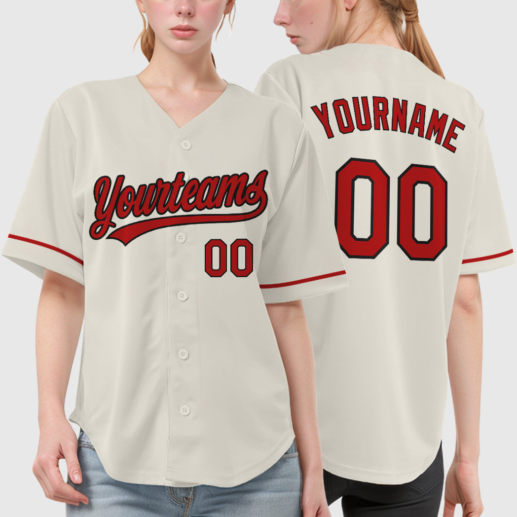 Custom Cream Black Red Baseball Jersey