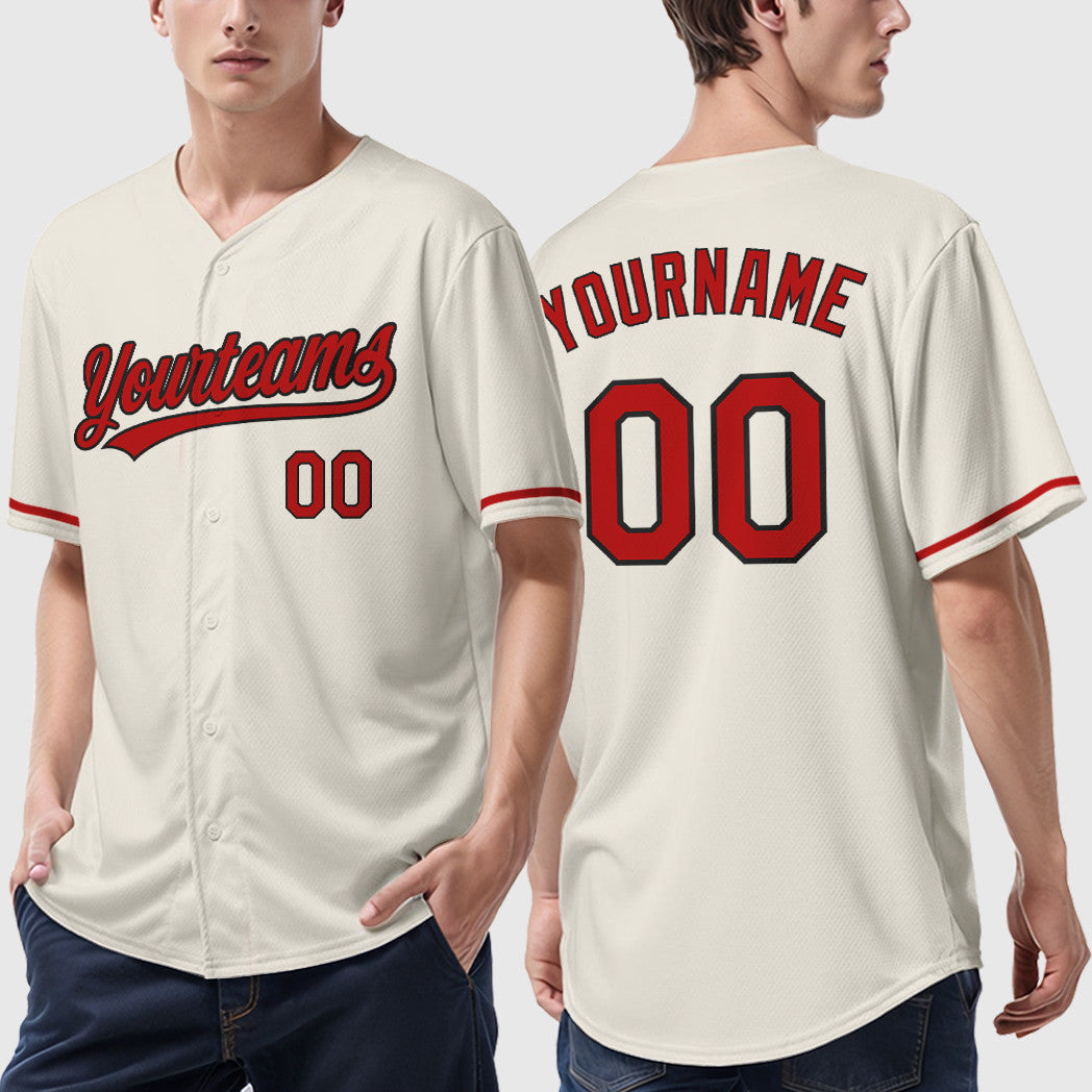 Custom Cream Black Red Baseball Jersey