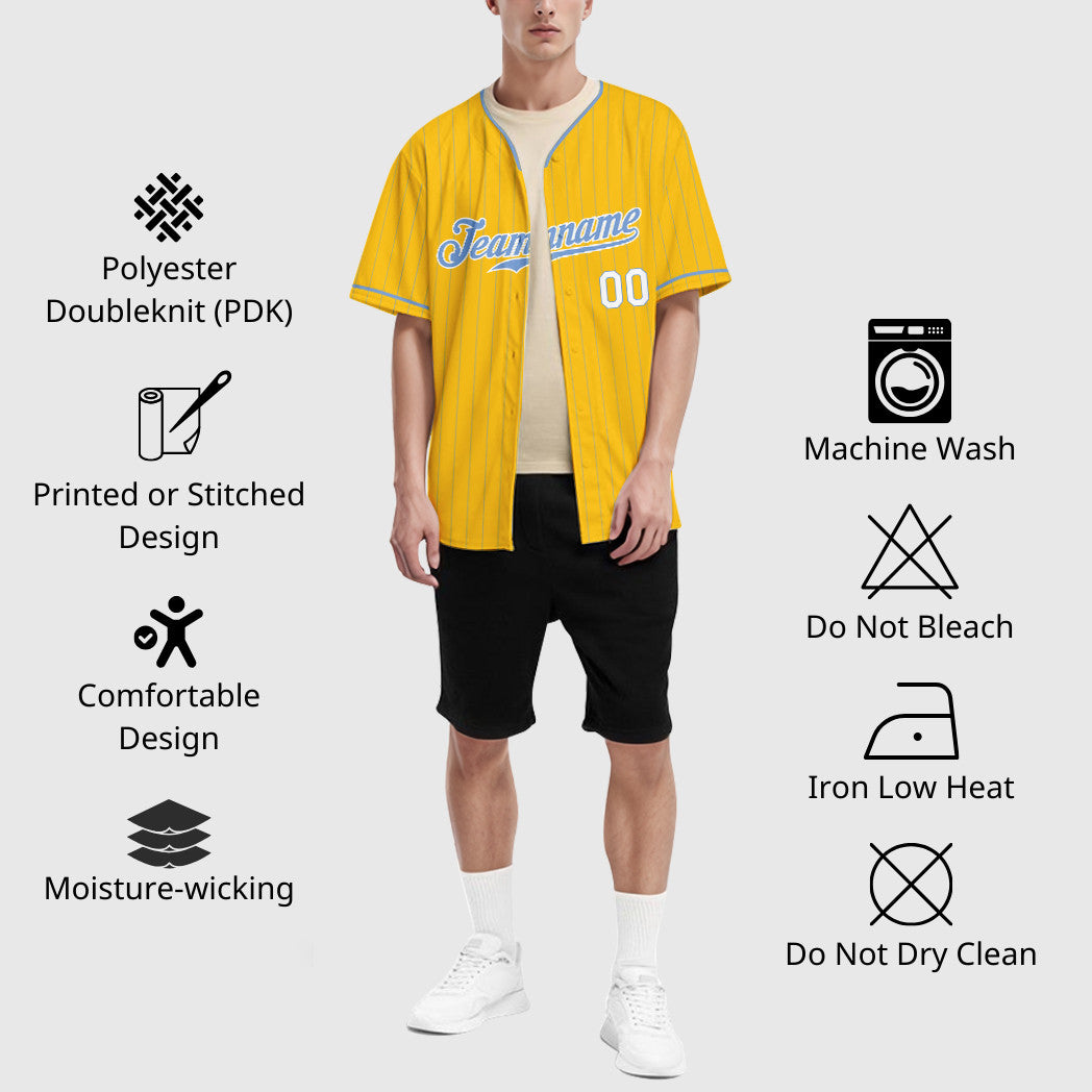 Custom Yellow Light Blue Light Blue-White Pinstripe Baseball Jersey