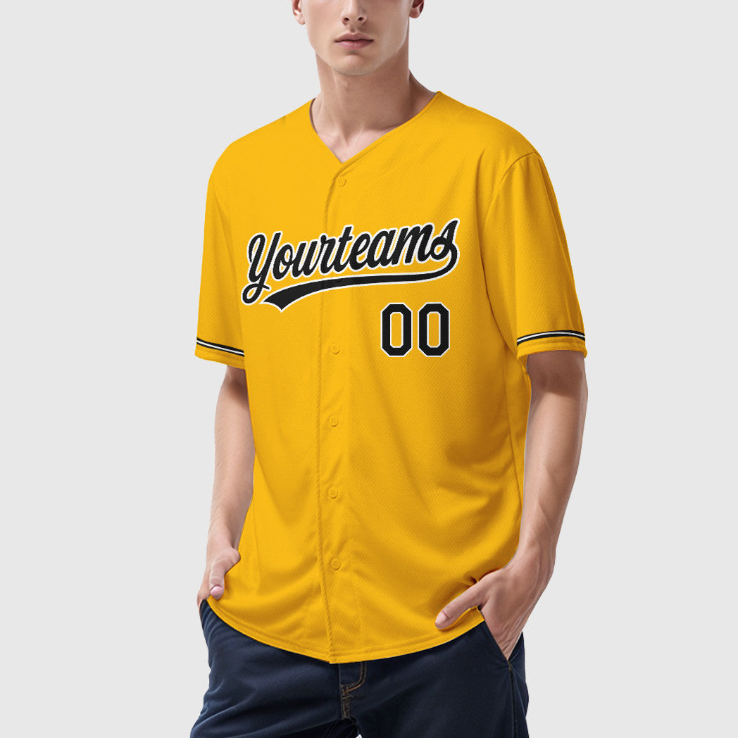 Custom Gold Black Black-White Baseball Jersey