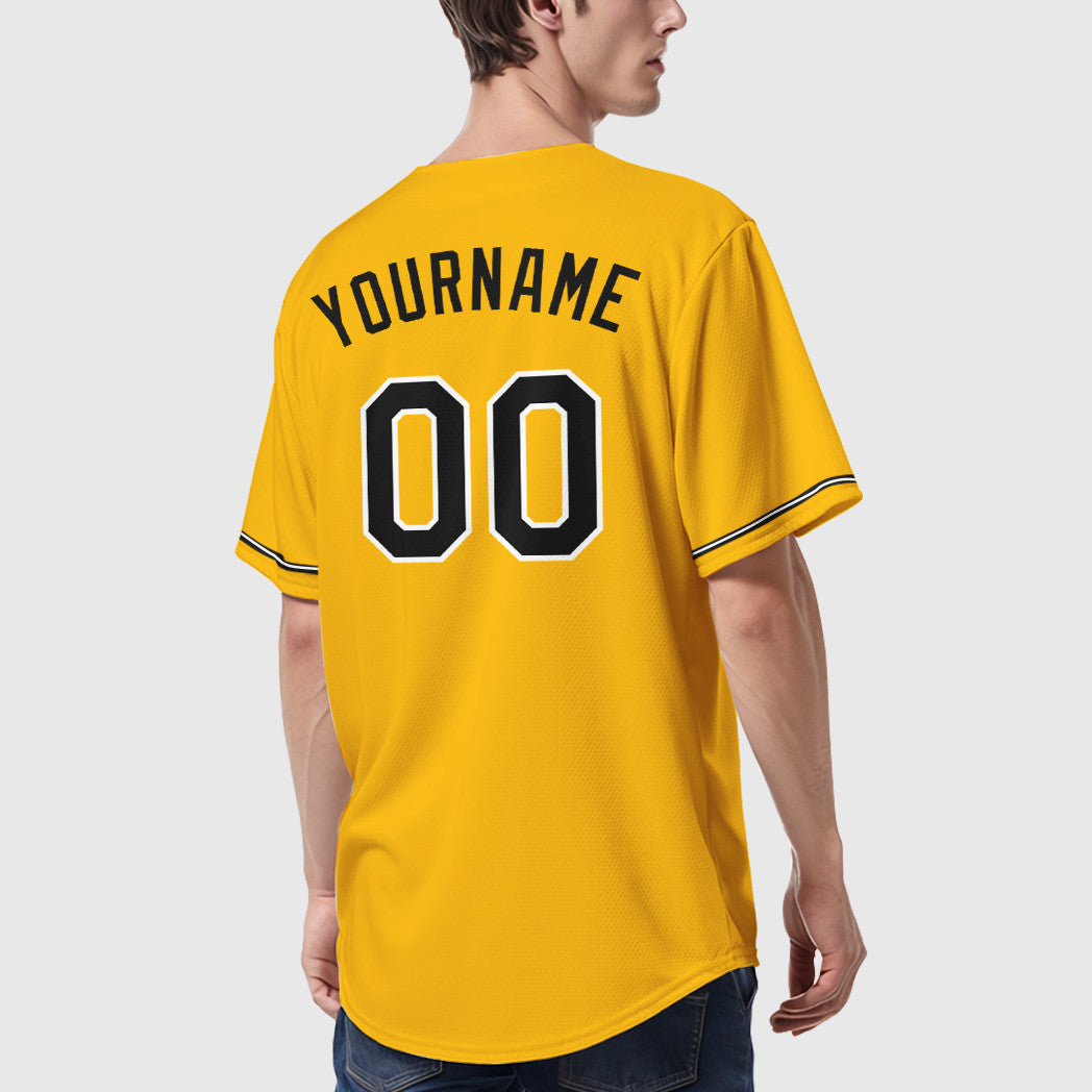 Custom Gold Black Black-White Baseball Jersey