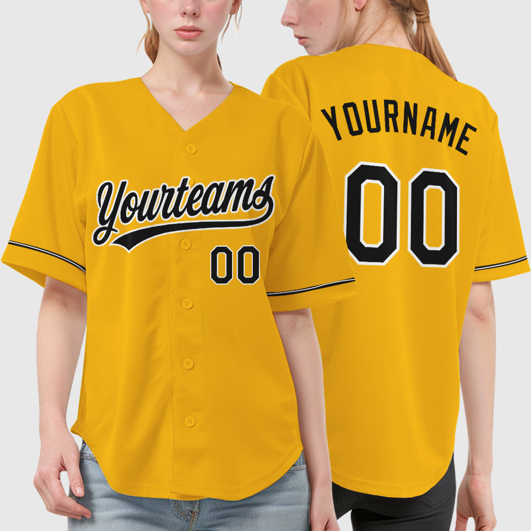 Custom Gold Black Black-White Baseball Jersey