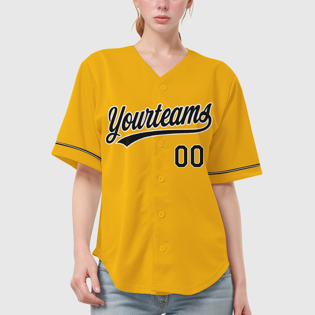 Custom Gold Black Black-White Baseball Jersey