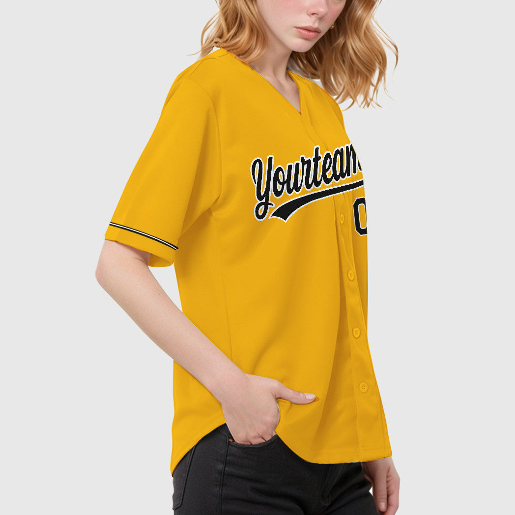 Custom Gold Black Black-White Baseball Jersey