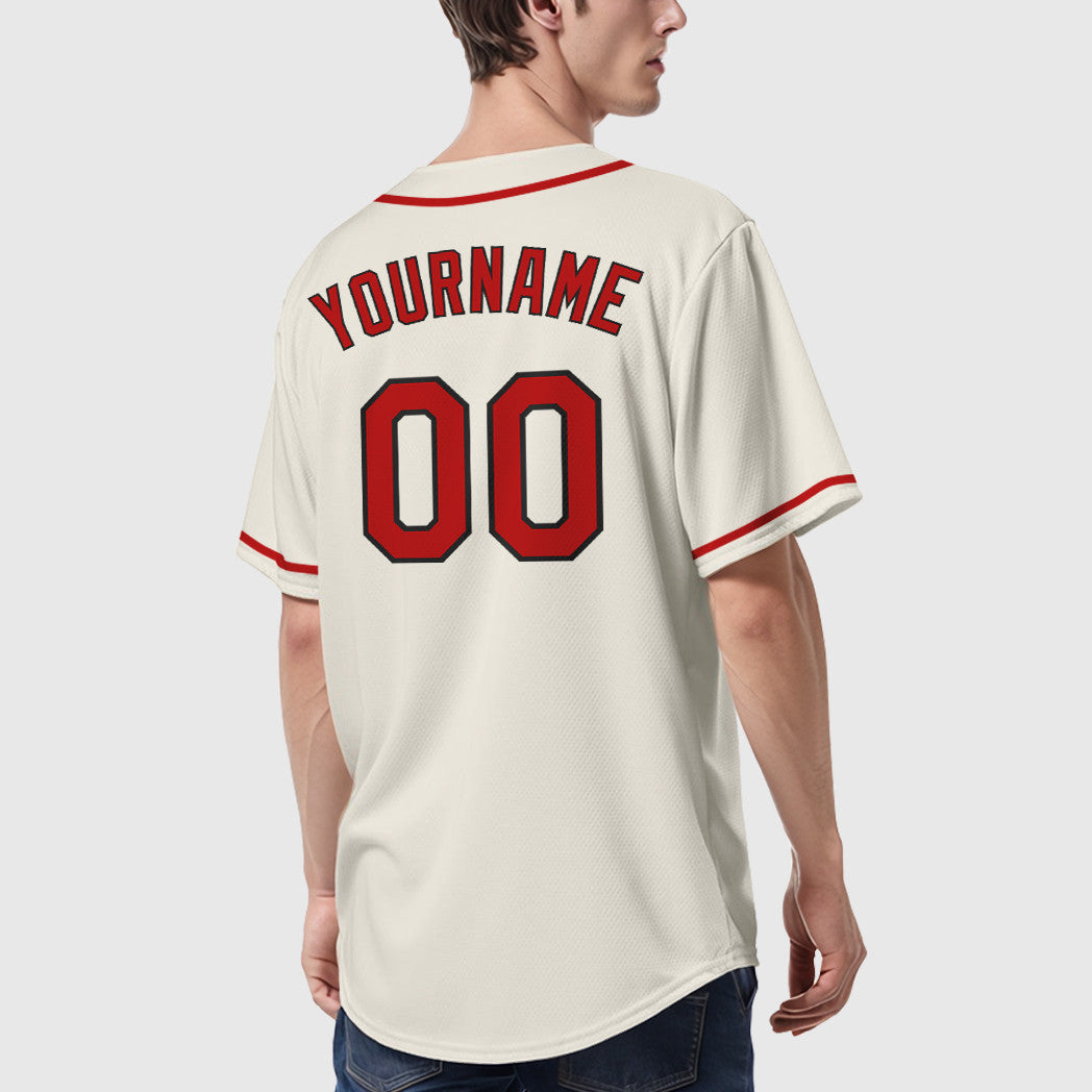 Custom Cream Black Red Sleeve Baseball Jersey