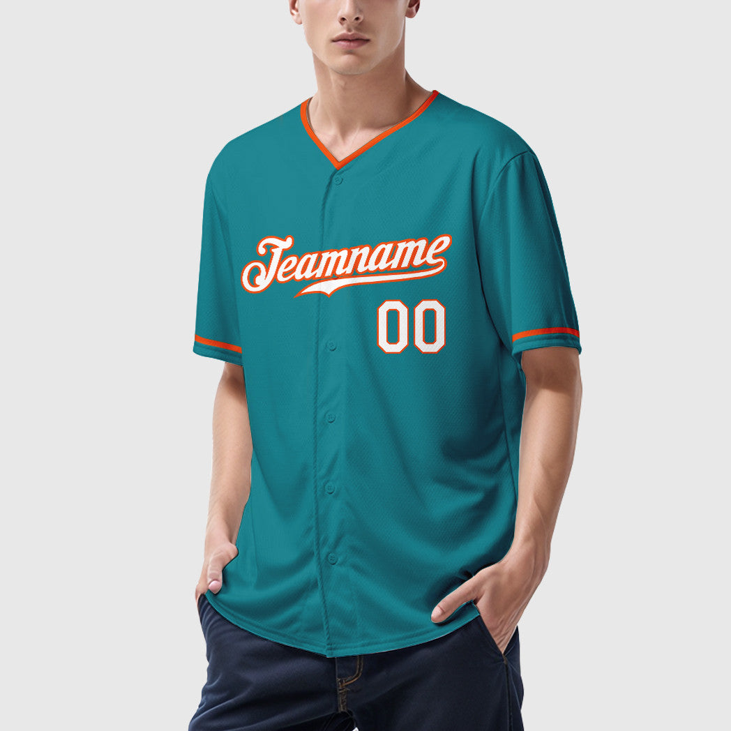 Custom Teal Orange White-Orange Collar Sleeve Baseball Jersey