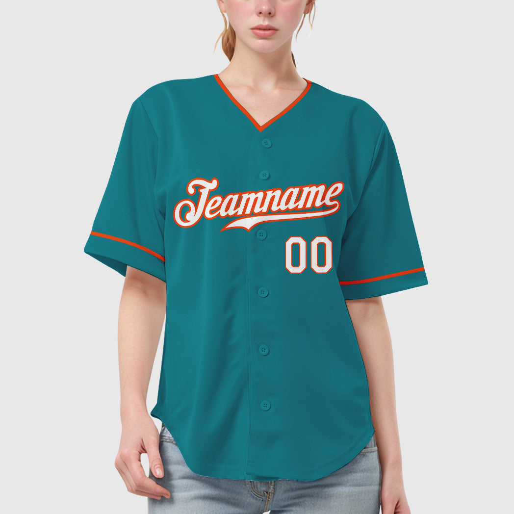 Custom Teal Orange White-Orange Collar Sleeve Baseball Jersey