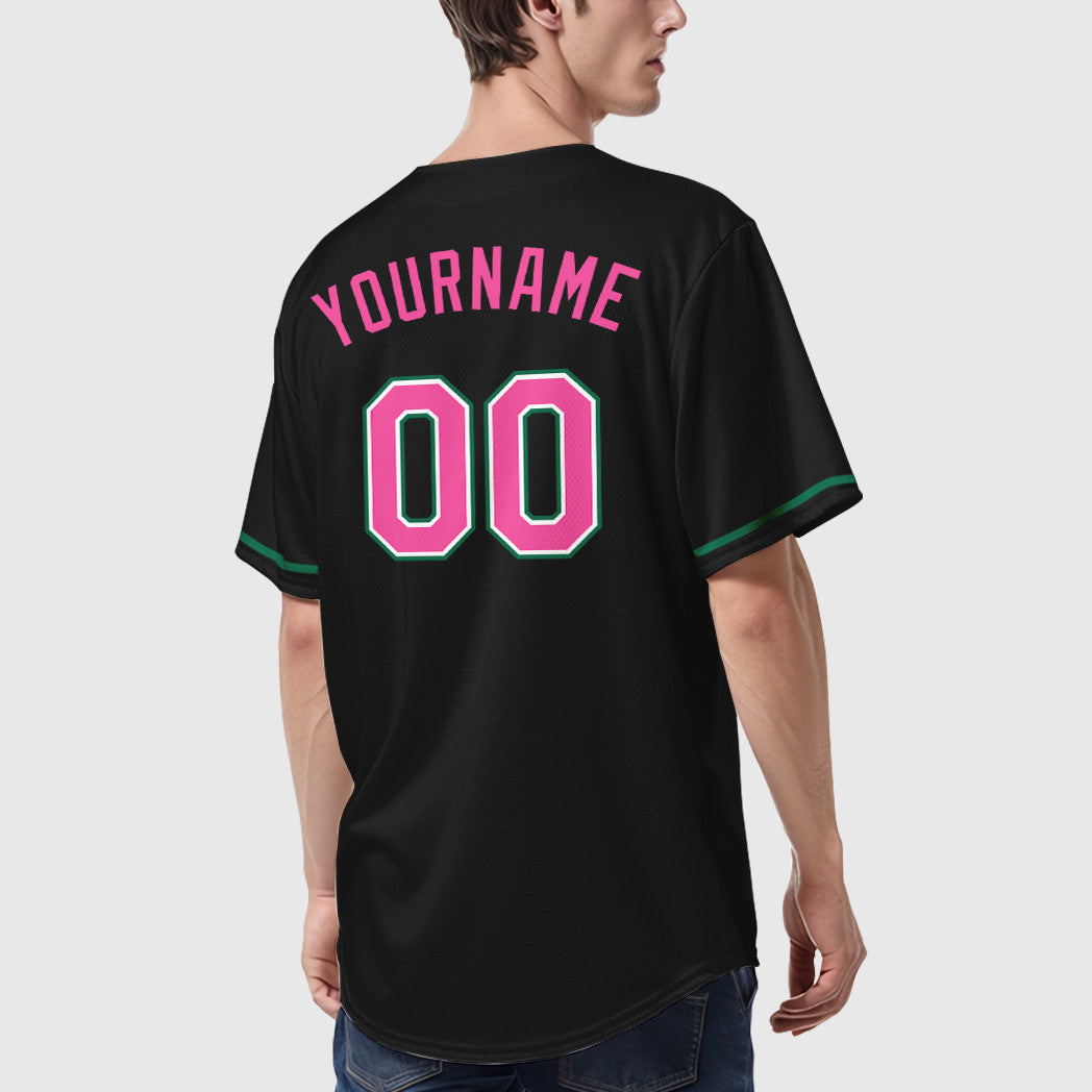 Custom Black Pink Pink-Kelly Green Baseball Jersey