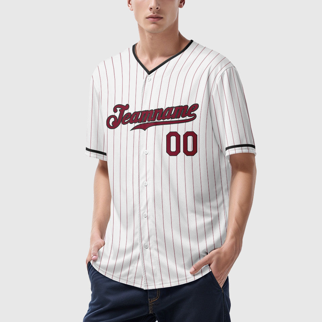 Custom White Crimson Crimson-Black Pinstripe Baseball Jersey
