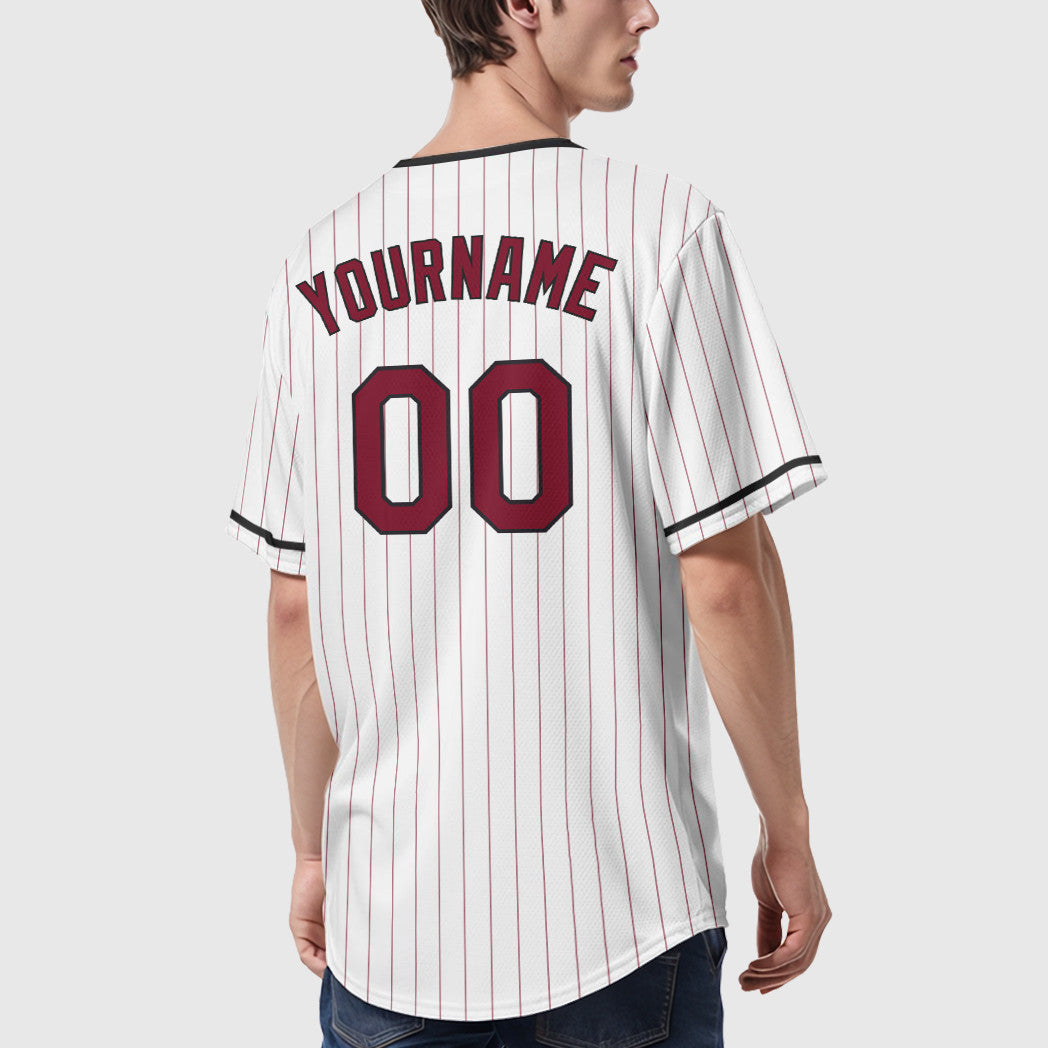 Custom White Crimson Crimson-Black Pinstripe Baseball Jersey