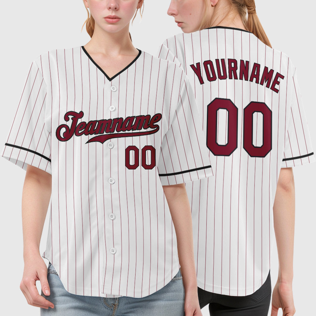 Custom White Crimson Crimson-Black Pinstripe Baseball Jersey