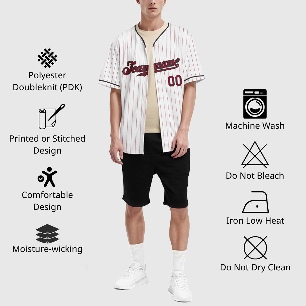 Custom White Crimson Crimson-Black Pinstripe Baseball Jersey