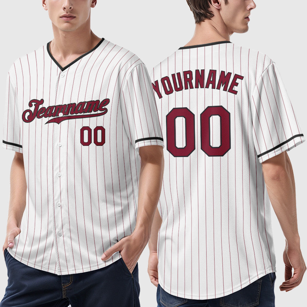 Custom White Crimson Crimson-Black Pinstripe Baseball Jersey