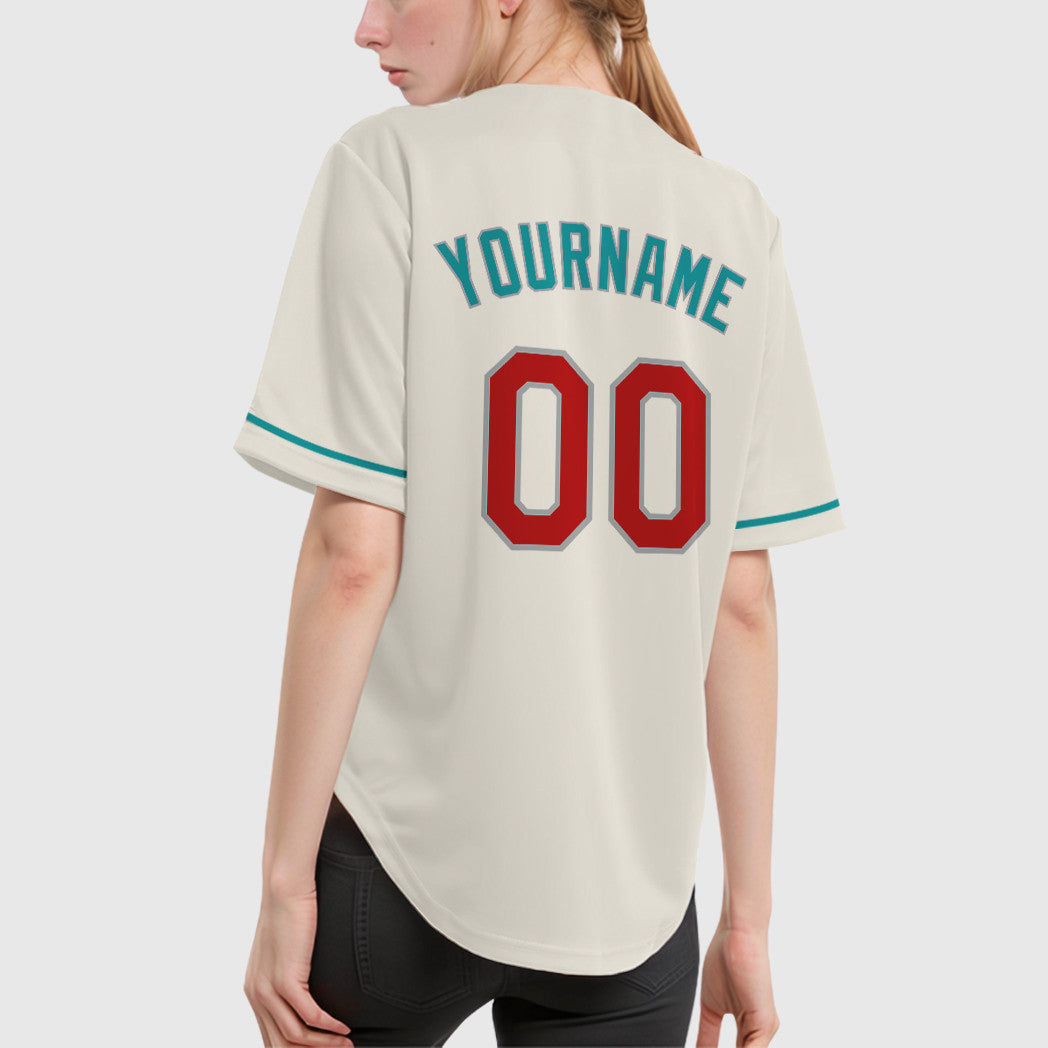 Custom Cream Teal Red Teal-Gray Baseball Jersey