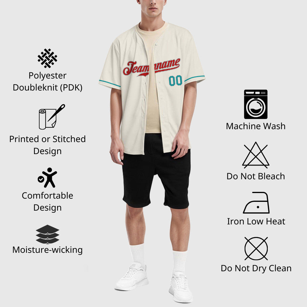 Custom Cream Teal Red Teal-Gray Baseball Jersey