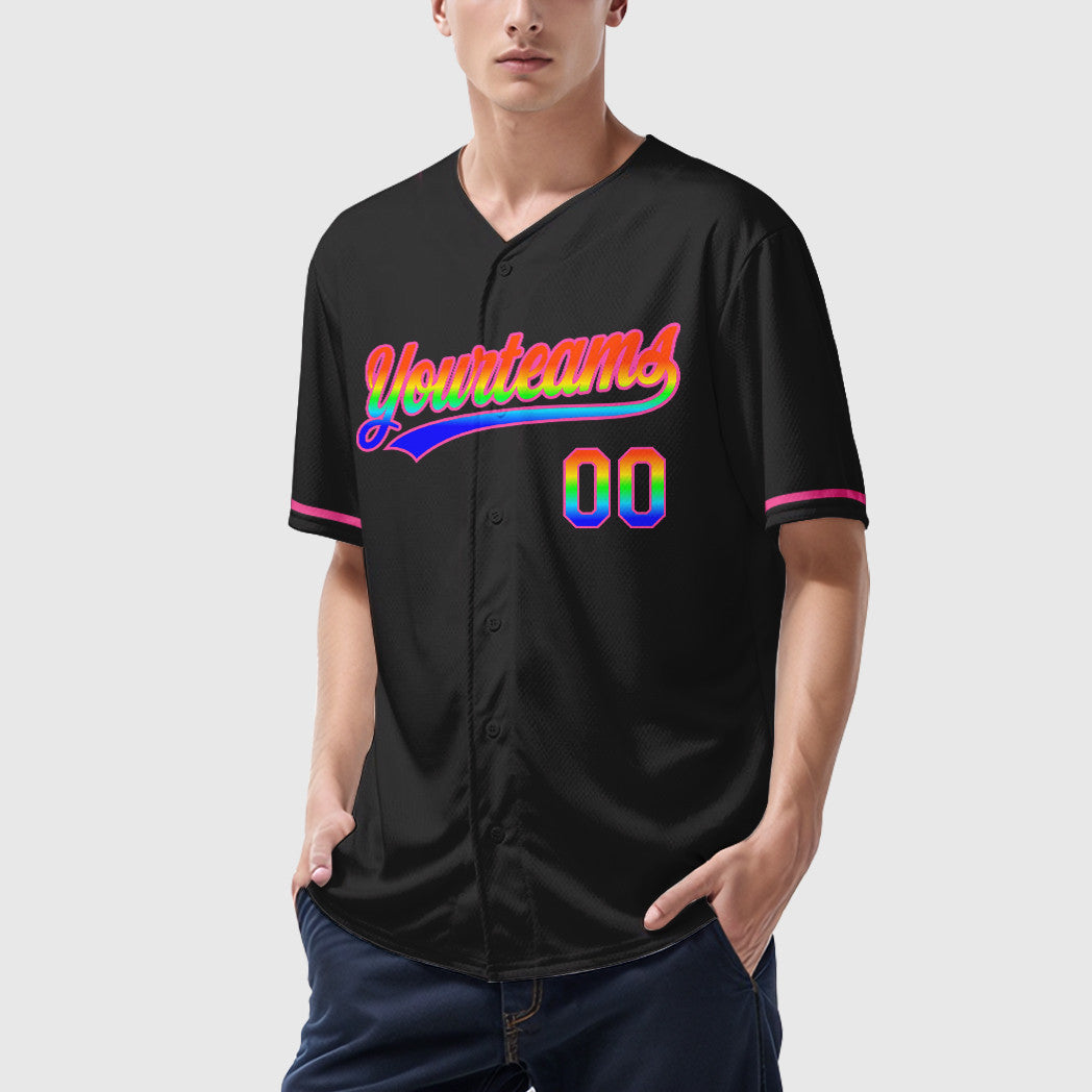 Custom Black White Rainbow-Pink 3D Baseball Jersey