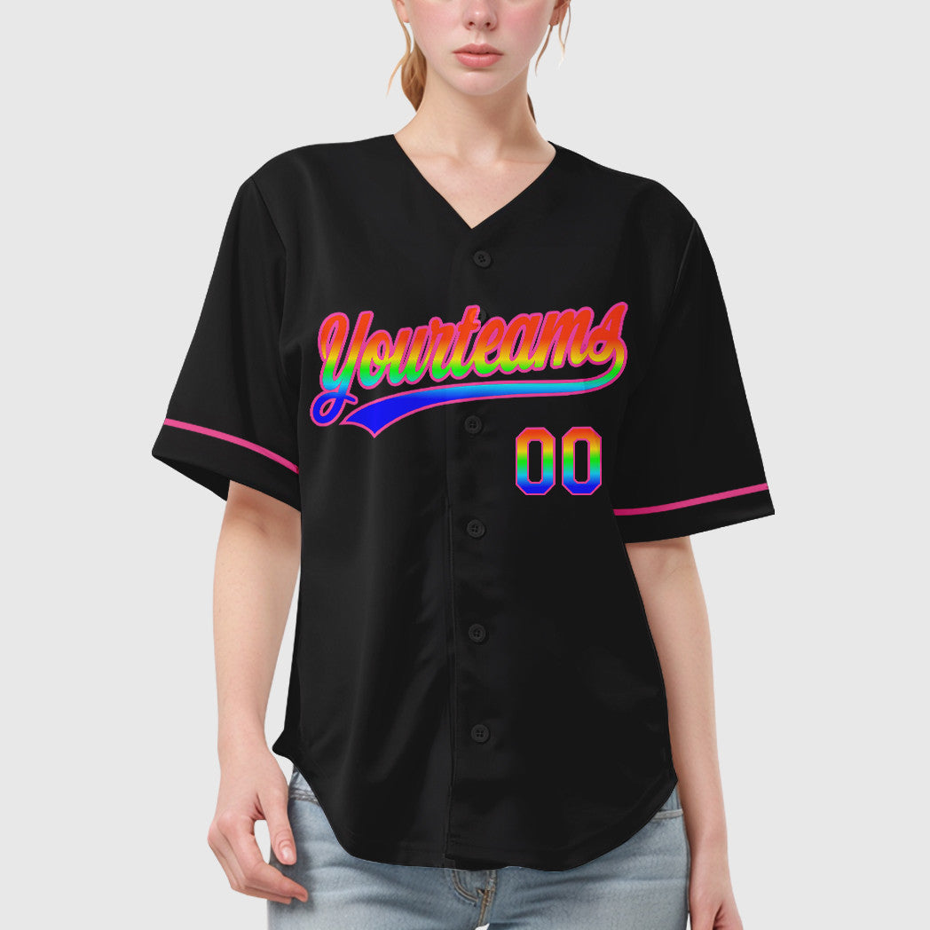 Custom Black White Rainbow-Pink 3D Baseball Jersey