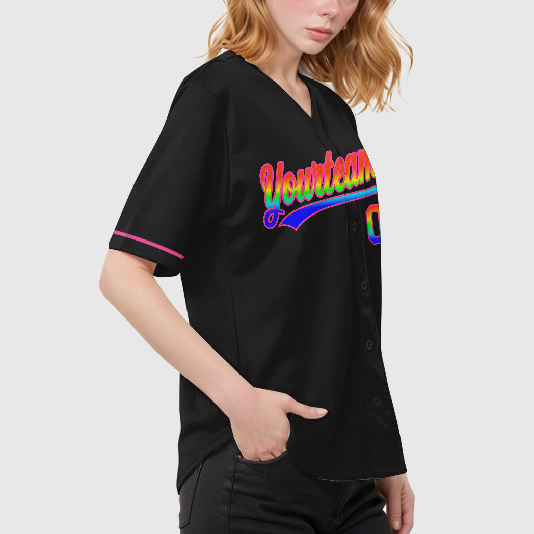 Custom Black White Rainbow-Pink 3D Baseball Jersey