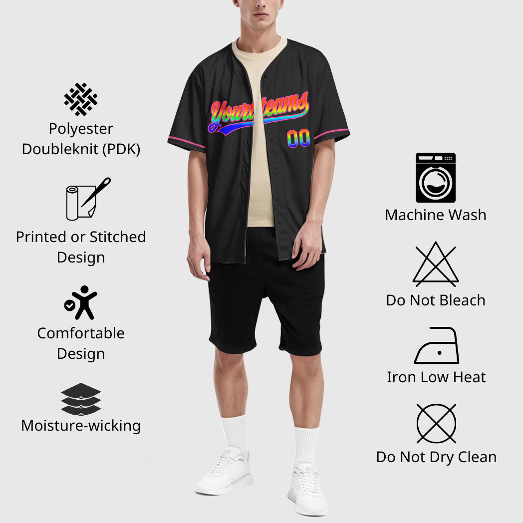 Custom Black White Rainbow-Pink 3D Baseball Jersey