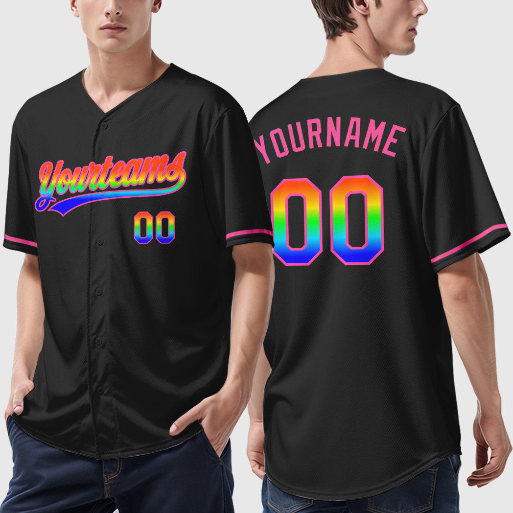 Custom Black White Rainbow-Pink 3D Baseball Jersey
