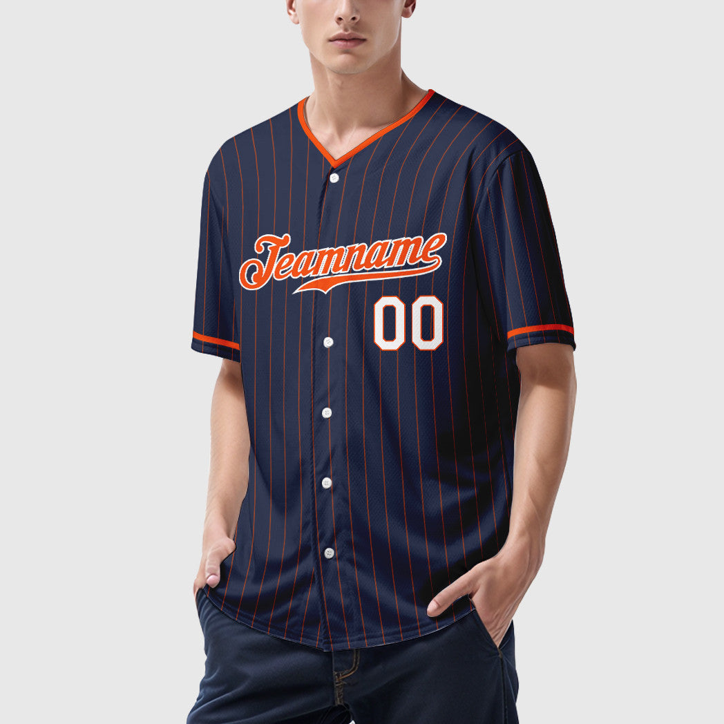 Custom Navy Orange Orange-White Pinstripe Baseball Jersey