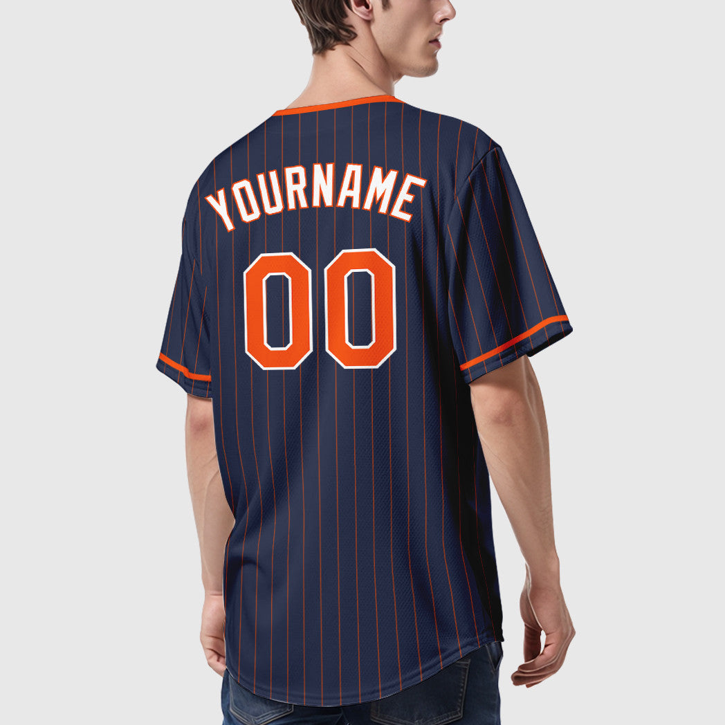 Custom Navy Orange Orange-White Pinstripe Baseball Jersey