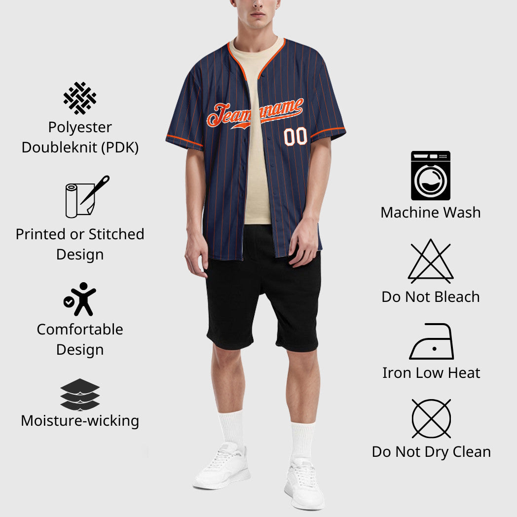 Custom Navy Orange Orange-White Pinstripe Baseball Jersey
