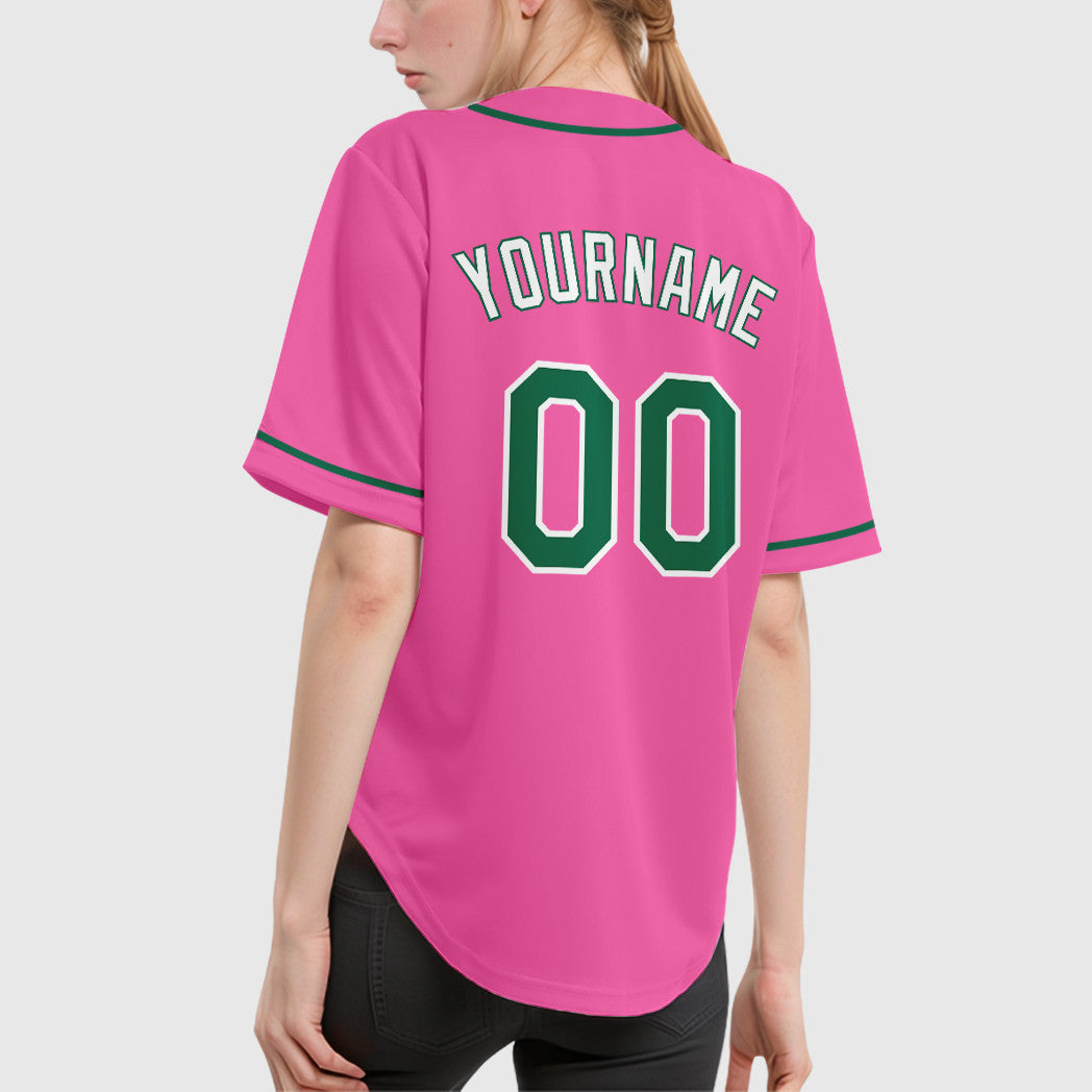 Custom Pink White Kelly Green-White Sleeve Baseball Jersey