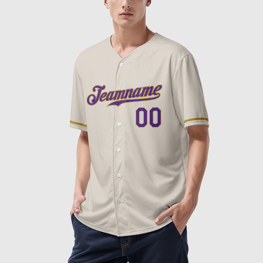 Custom Cream Purple Old Gold Baseball Jersey