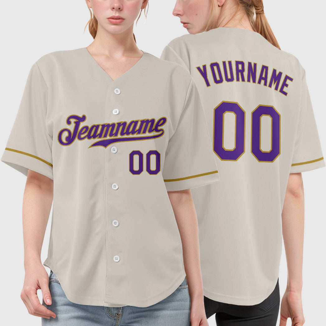 Custom Cream Purple Old Gold Baseball Jersey