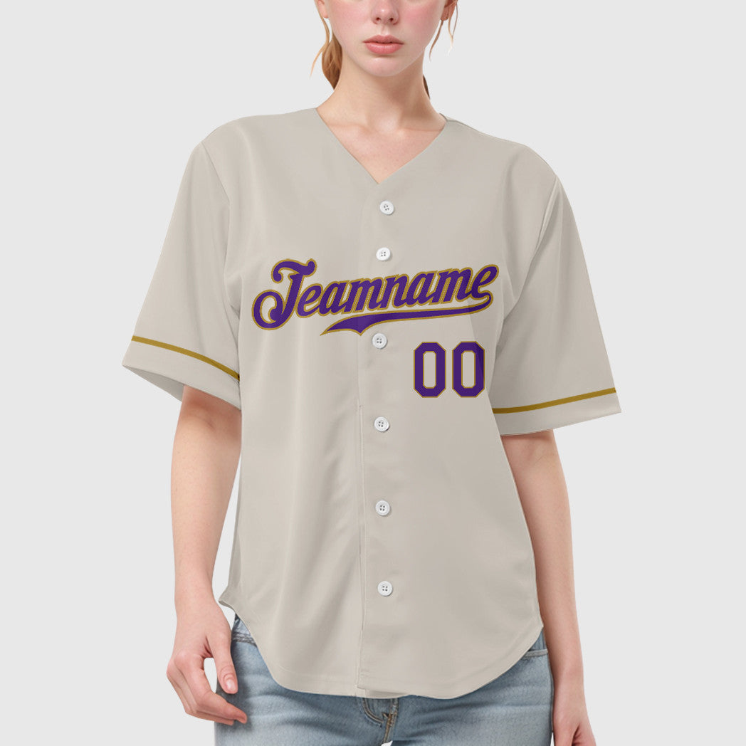 Custom Cream Purple Old Gold Baseball Jersey