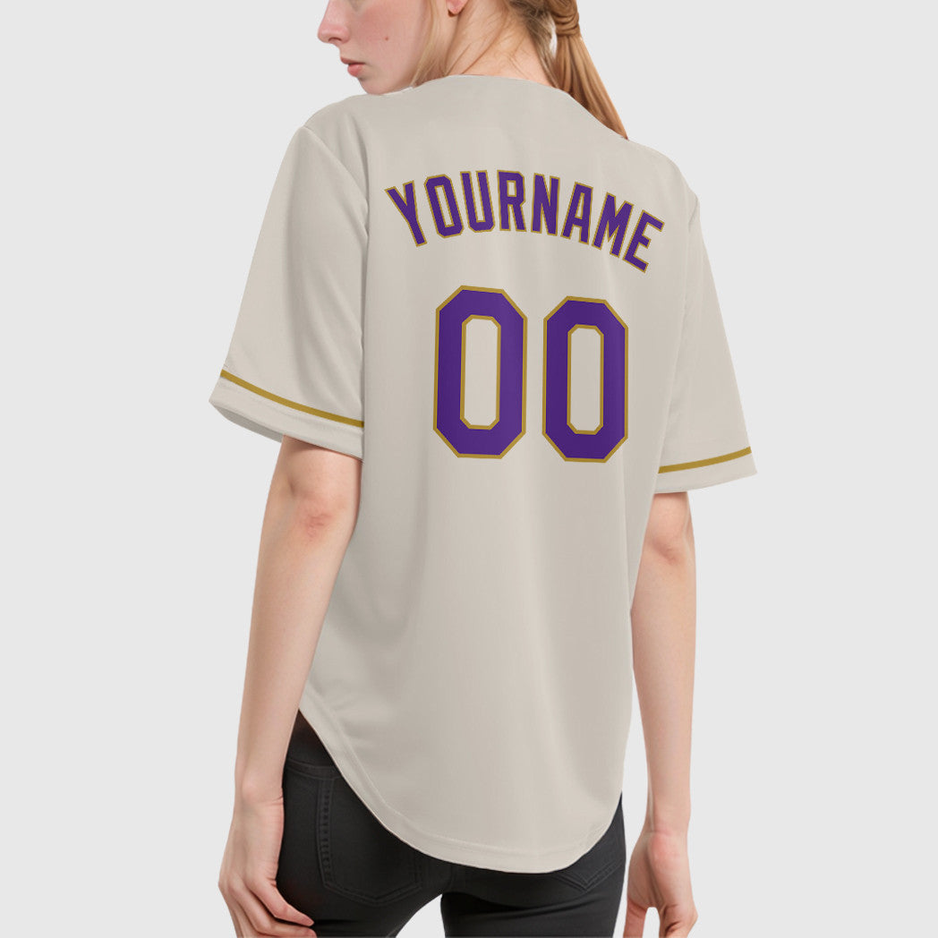 Custom Cream Purple Old Gold Baseball Jersey
