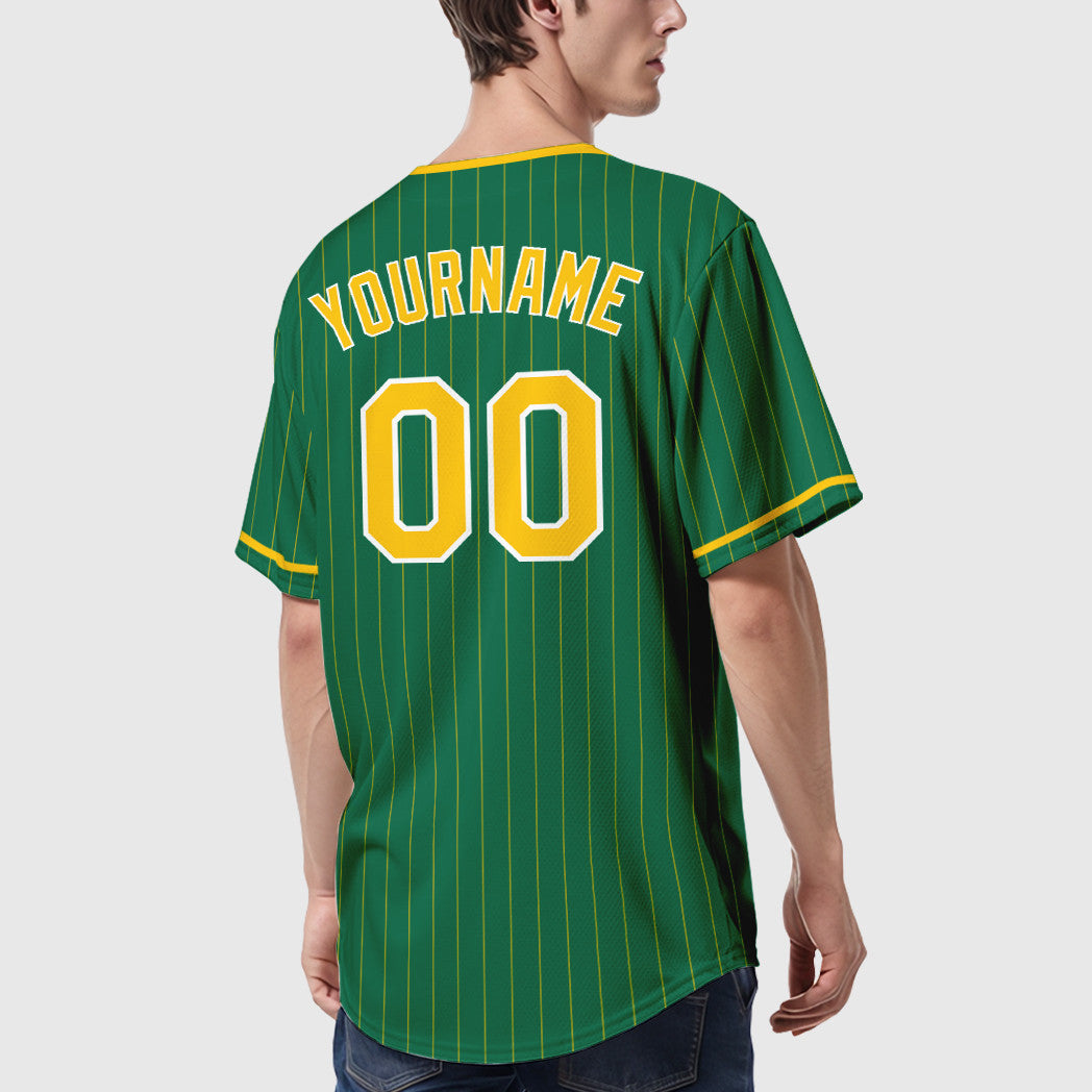 Custom Kelly Green Gold Gold-White Pinstripe Baseball Jersey