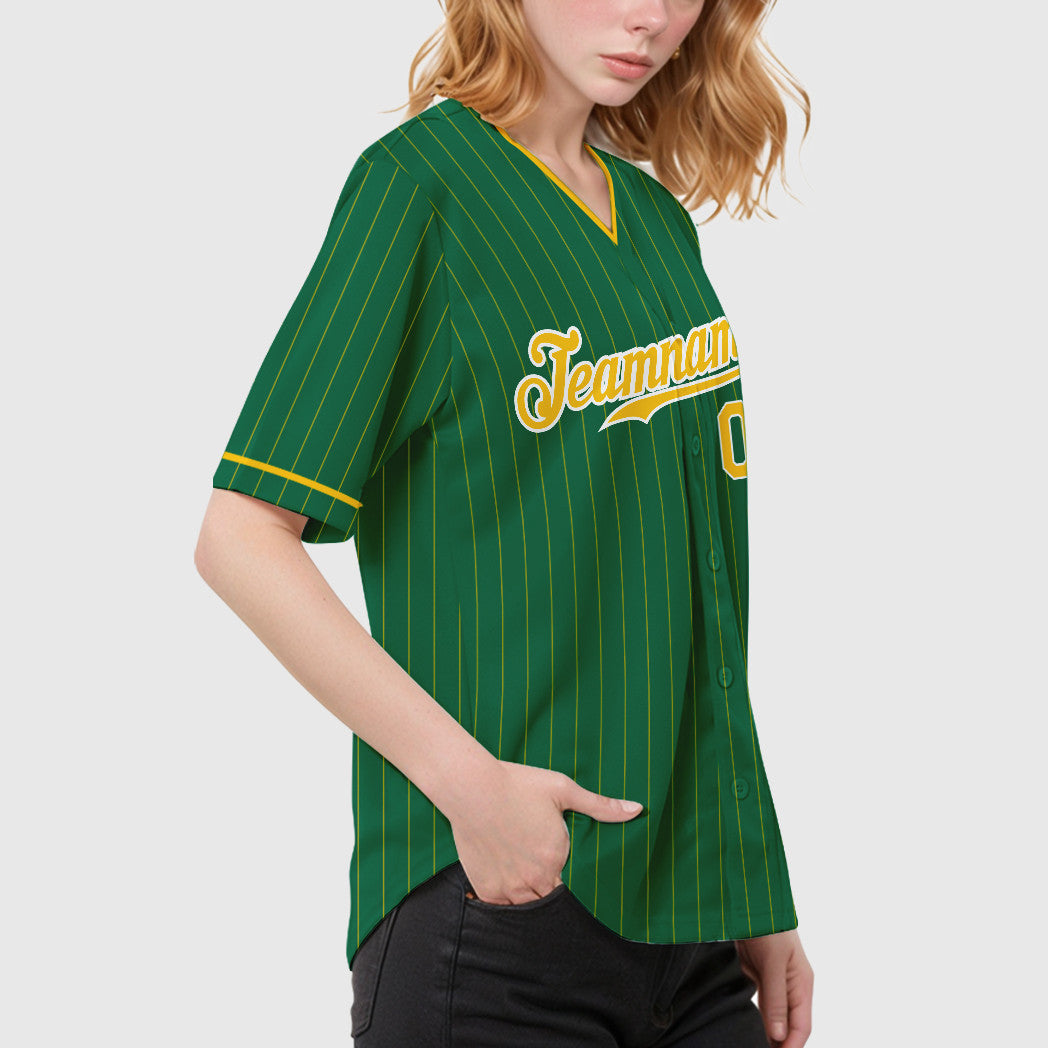 Custom Kelly Green Gold Gold-White Pinstripe Baseball Jersey