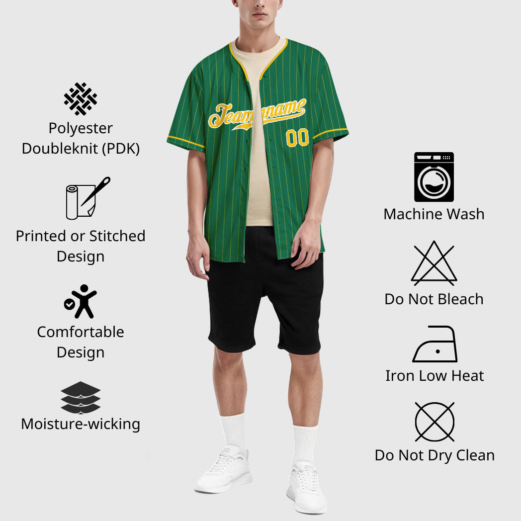 Custom Kelly Green Gold Gold-White Pinstripe Baseball Jersey