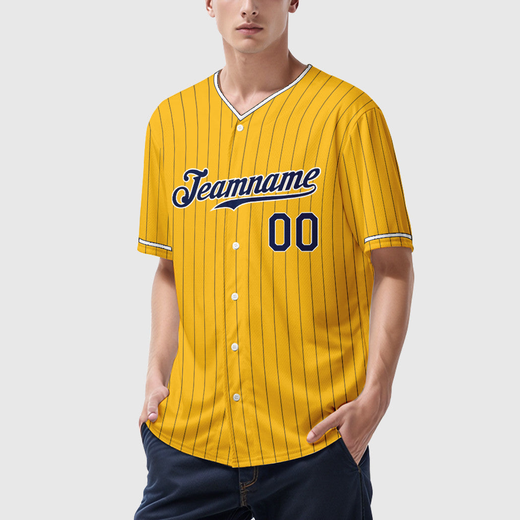 Custom Gold Navy Navy-White Pinstripe Baseball Jersey
