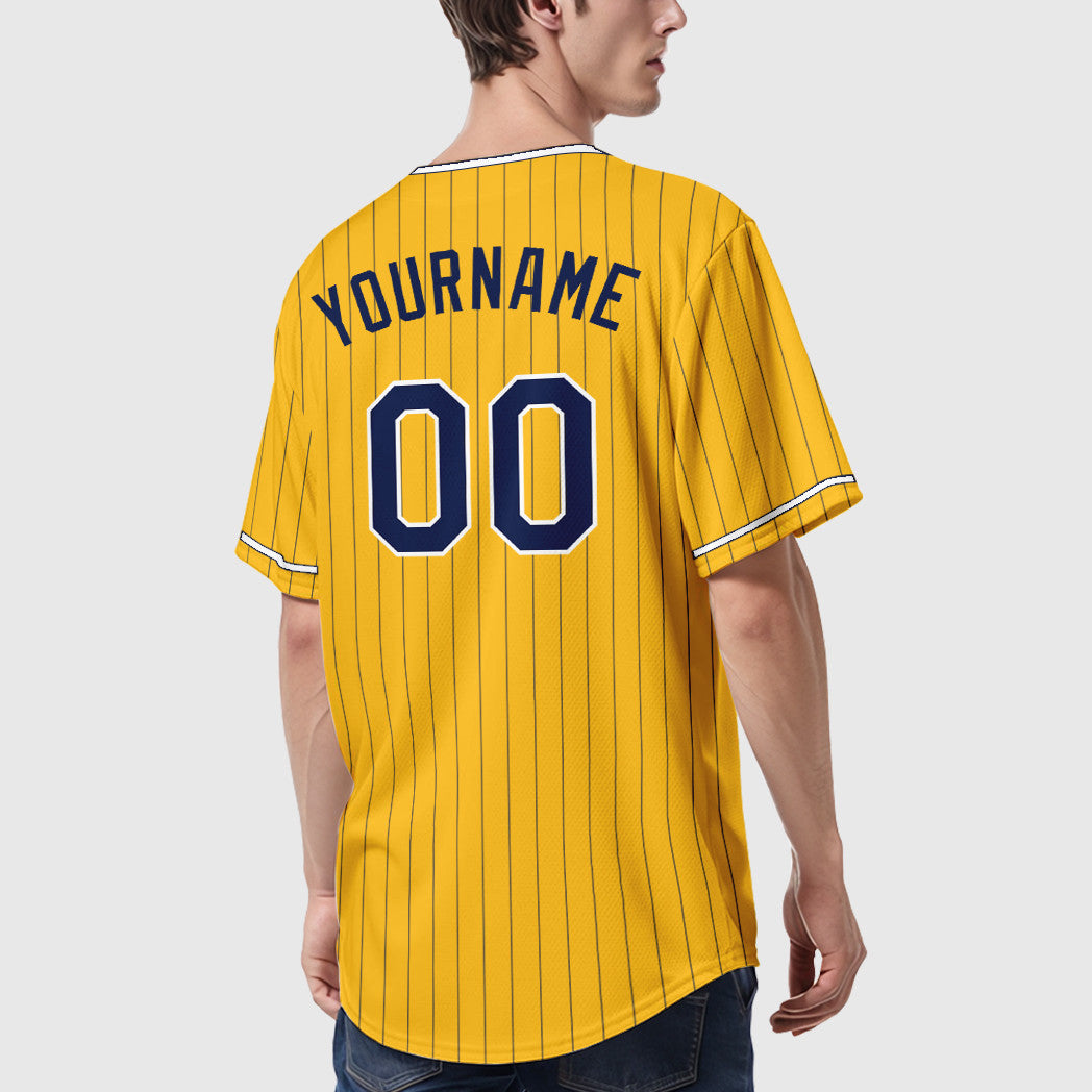 Custom Gold Navy Navy-White Pinstripe Baseball Jersey