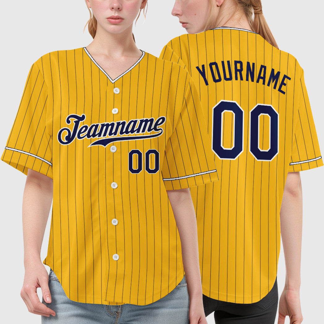 Custom Gold Navy Navy-White Pinstripe Baseball Jersey