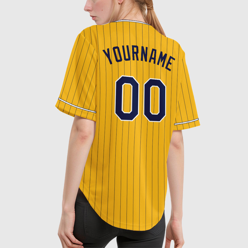 Custom Gold Navy Navy-White Pinstripe Baseball Jersey